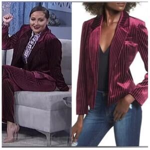 EUC Leith striped velvet Velour blazer short waisted wine maroon sz: S